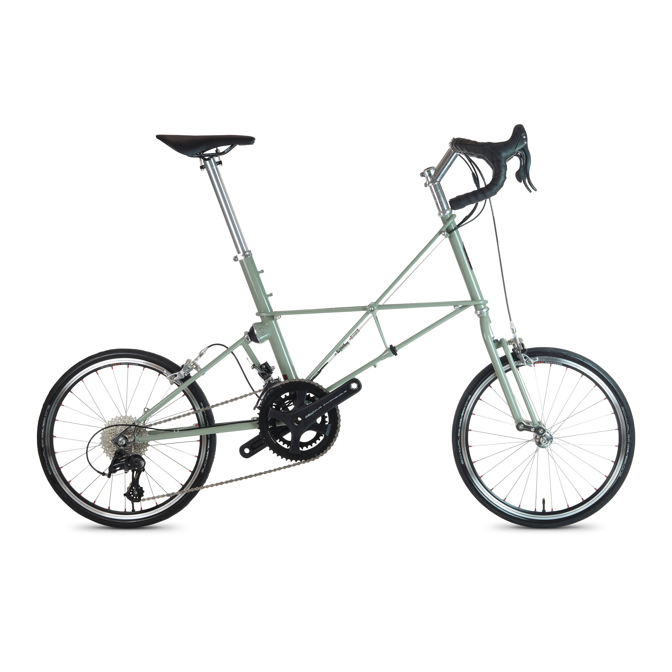 Moulton SST bicycle in sage grey with Campagnolo Centaur 22-speed groupset