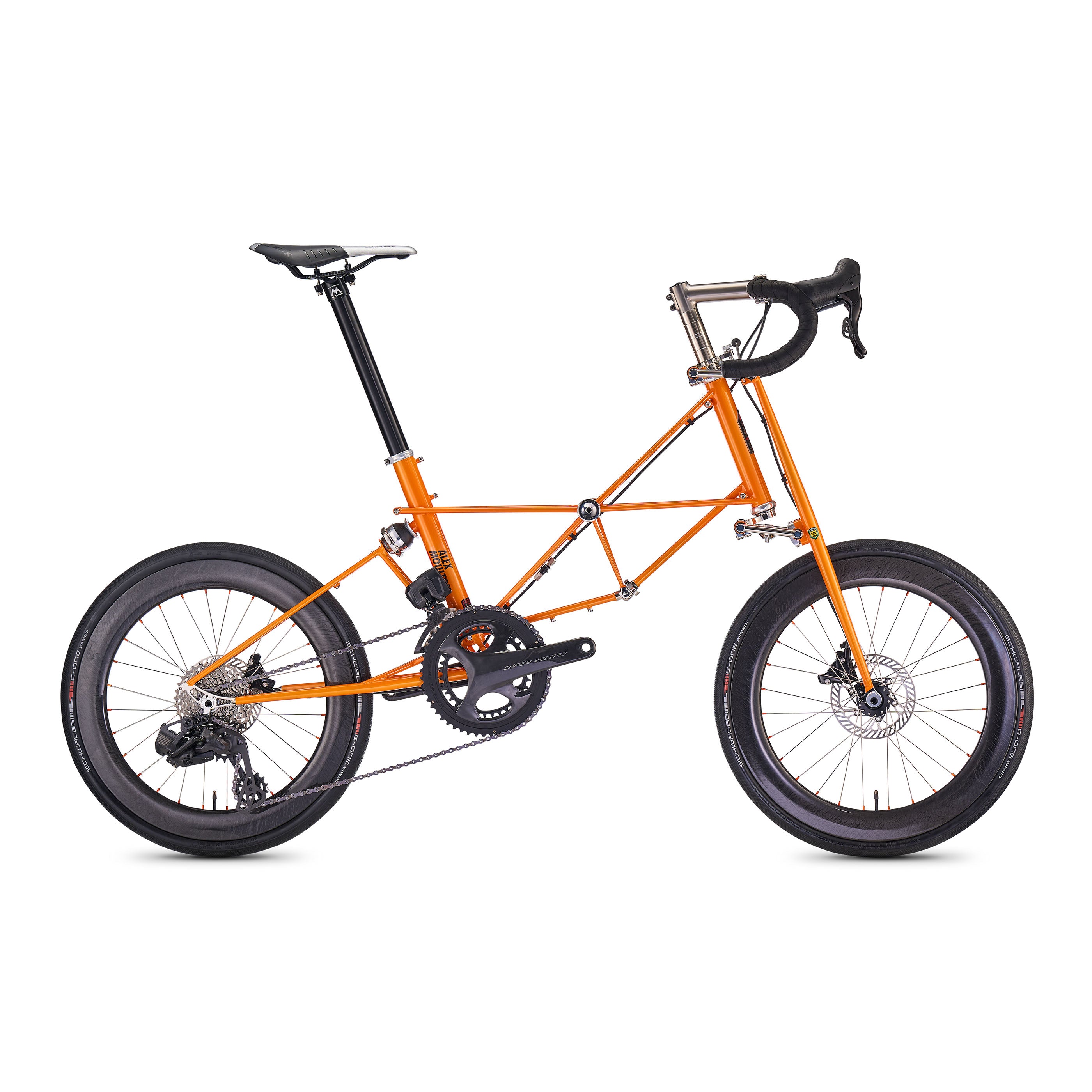 Moulton NS Rapide bicycle in steel with Campagnolo Super Record 26-speed groupset, side view