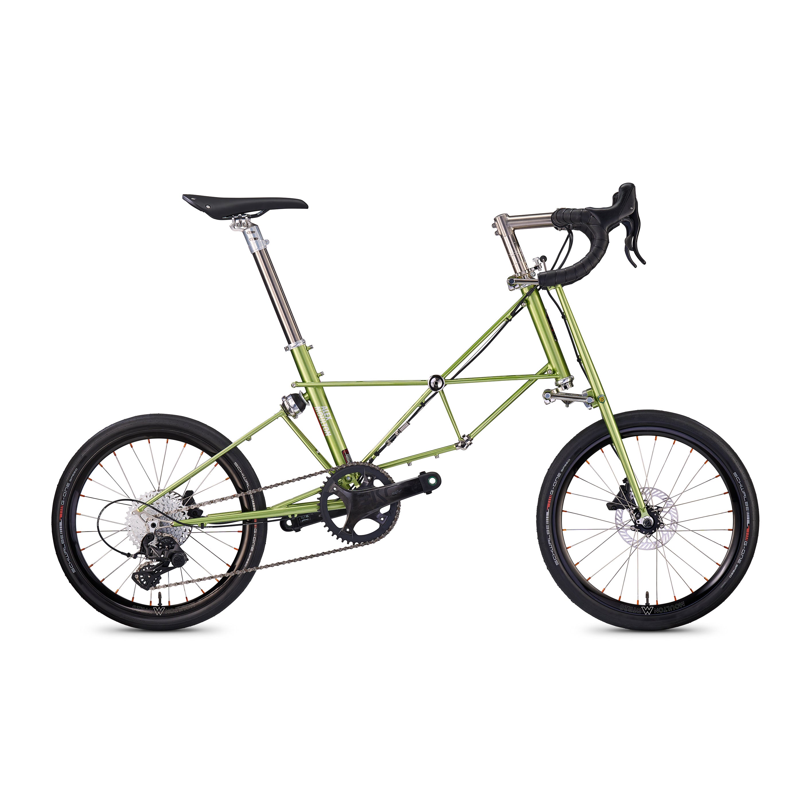 Moulton NS Safari bicycle in willow green with Campagnolo Ekar 13-speed groupset